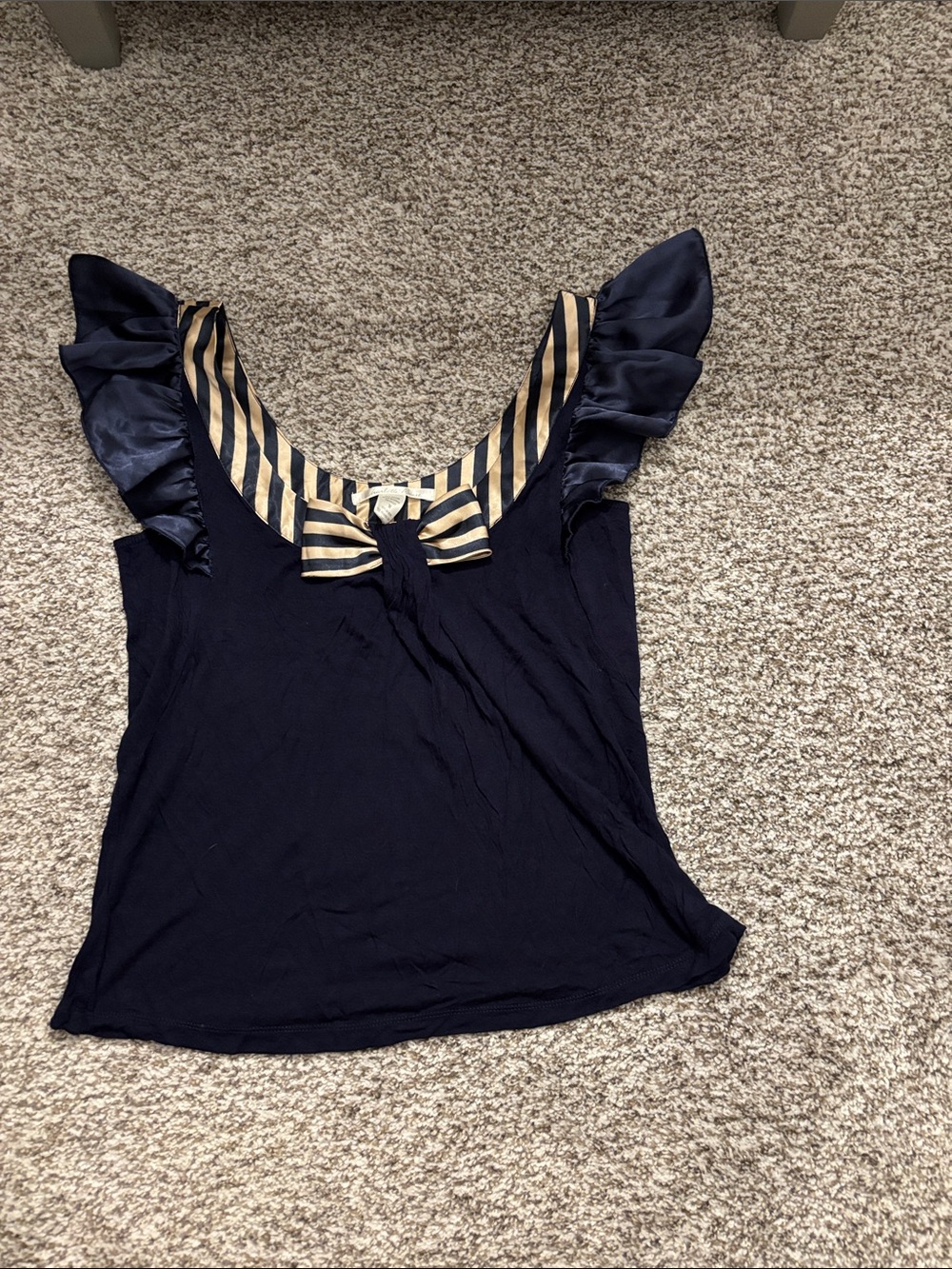 Nautical Navy Ruffled Bow-Accent top